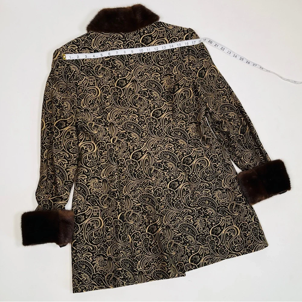 LILLY & TAYLOR NY PARIS brocade genuine mink color and cuffs coat jacket - Picture 7 of 10